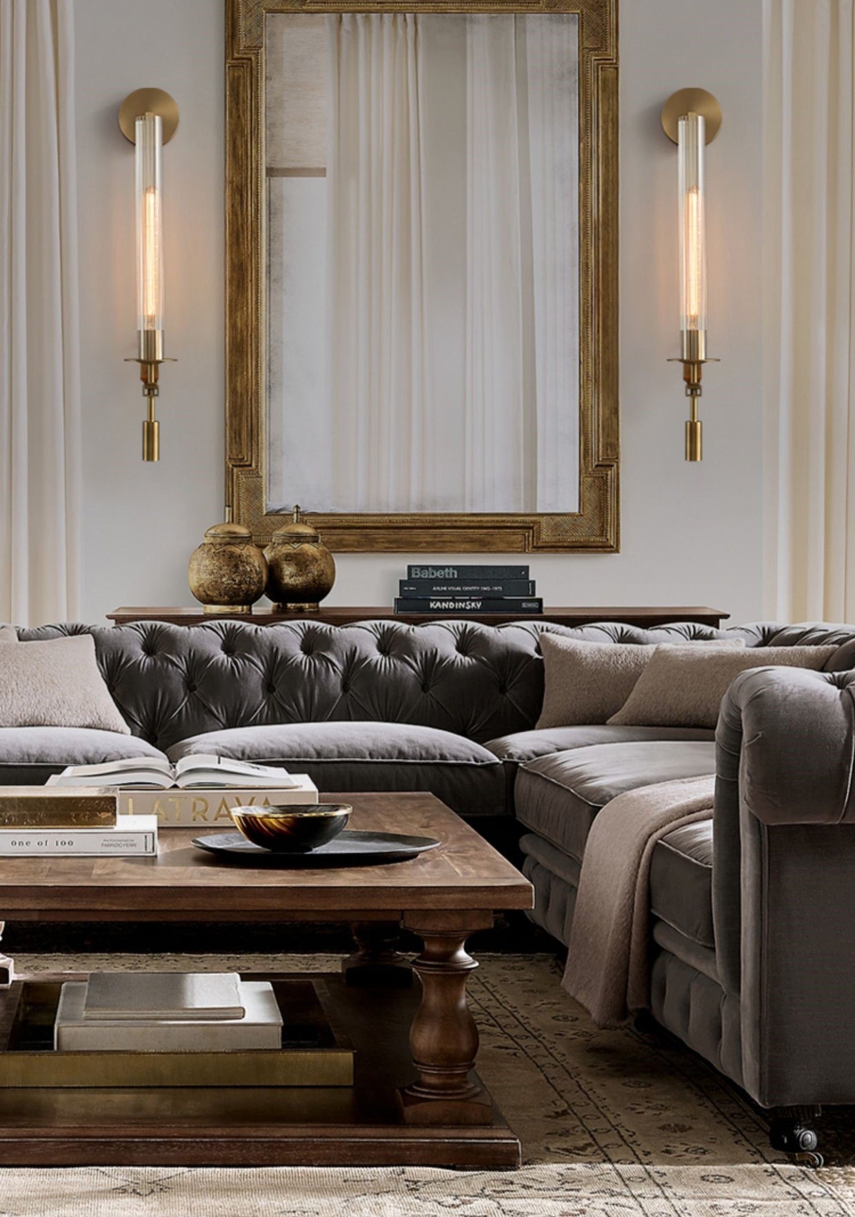 LED Transparent Long Glass Wall Light in Modern Copper Metal